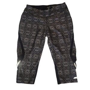 AVIA Activewear Black Patterned‎ Womens Capri Leggings With Reflective Accents